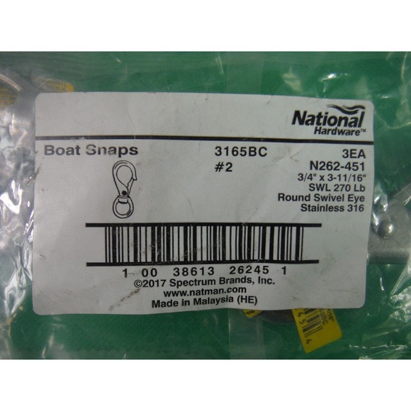 Lot Of Five National Hardware Round Fixed Eye Boat Snaps 3/4" X 3-11/16 New - Picture 3 of 4